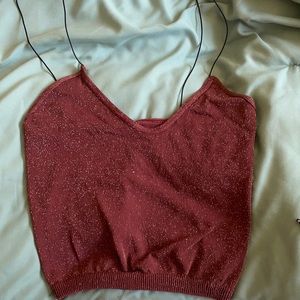 Free People Maroon sparkle copped tank top